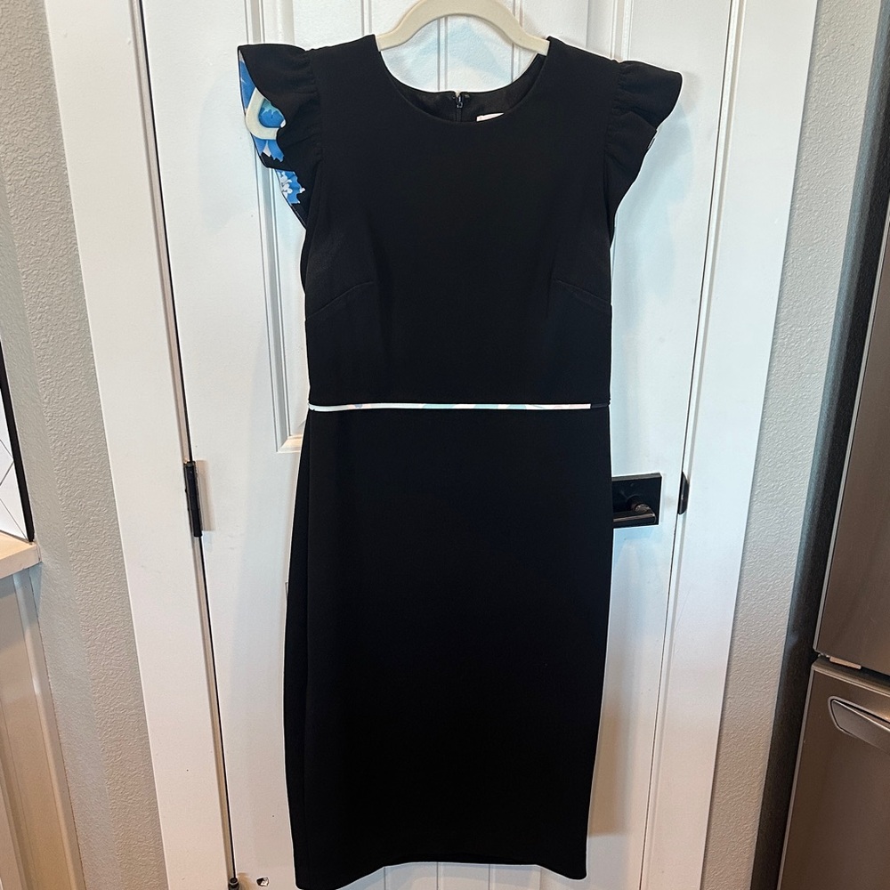 Calvin Klein Collection Black Midi Dress with White Trim